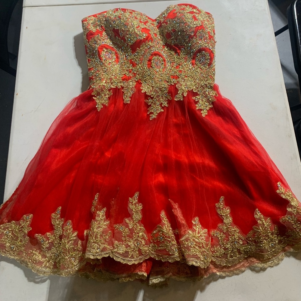 Red with gold dress